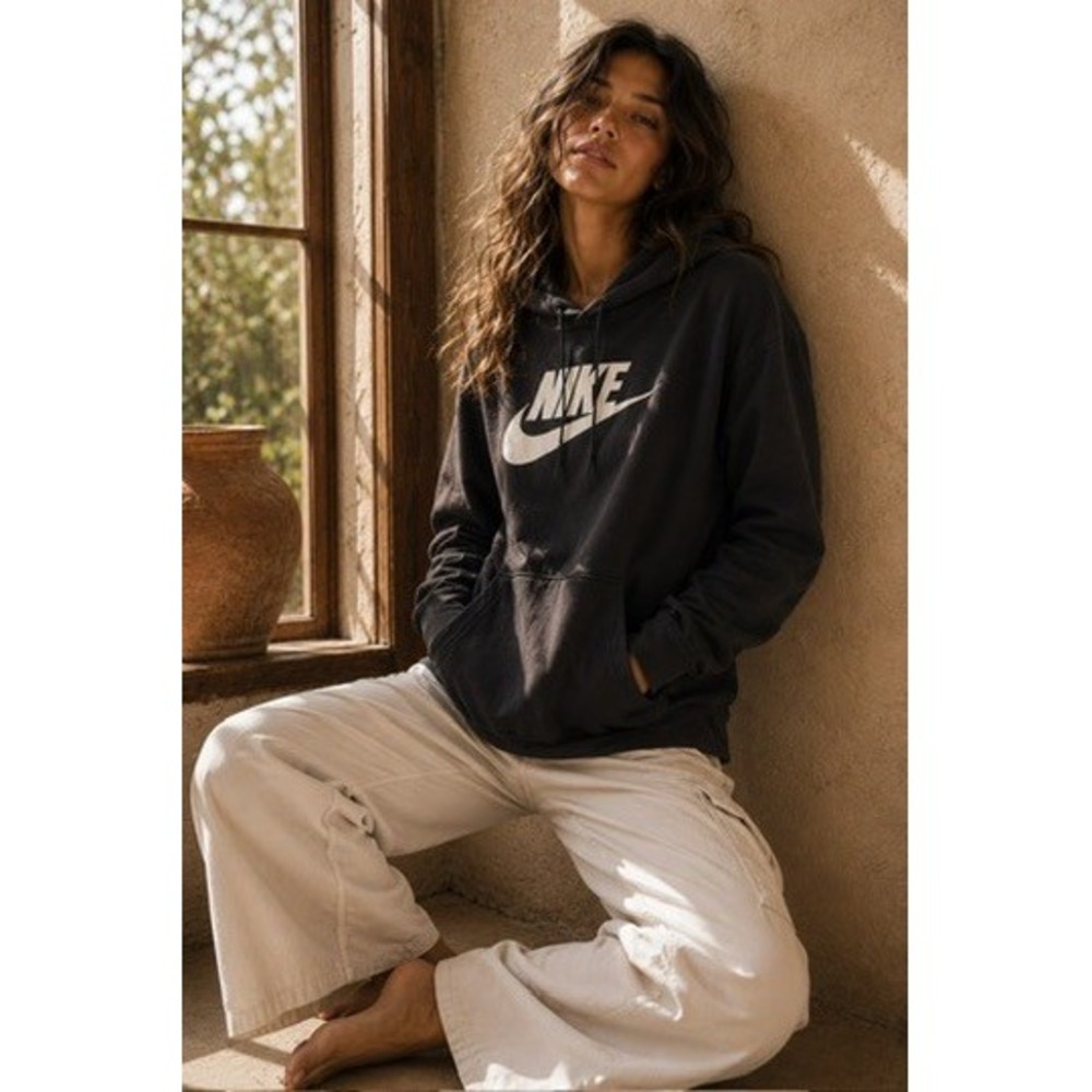 Nike Womens Sportswear Essential Pullover Hoodie Black White Logo XS BV4124-010